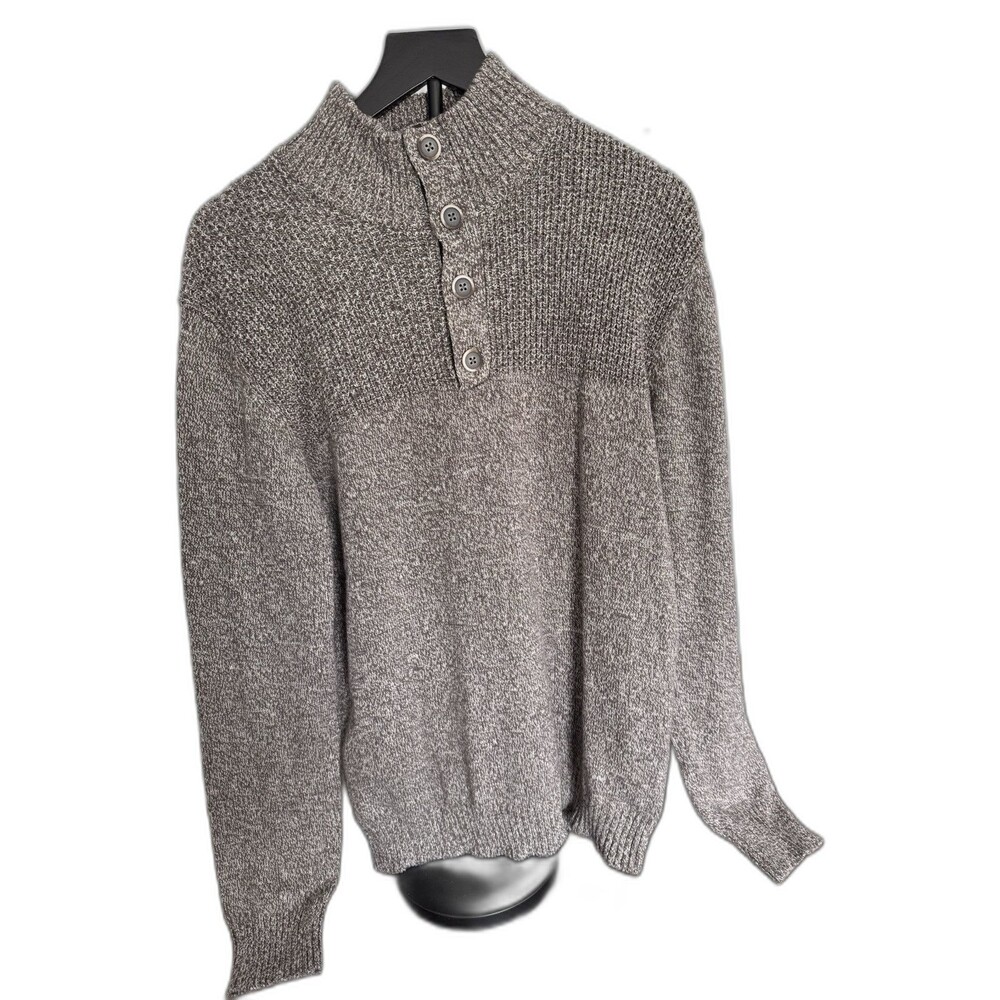 Flag & Anthem Size S Mens Sweater Marled Brown Quater Button Front Pullover